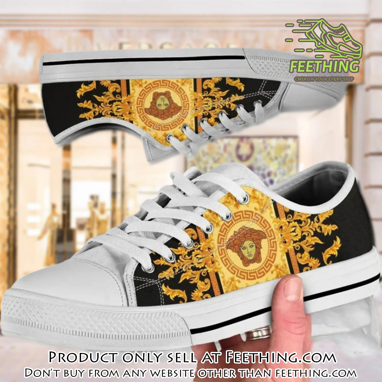 Versace medusa black gold low top canvas shoes luxury brand gifts for men women ft4352347